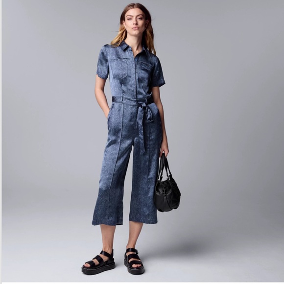 Simply Vera Vera Wang Pants - Simply Vera Vera Wang sz XL Cropped Romper Jumpsuit nwt Satiny Denim Look